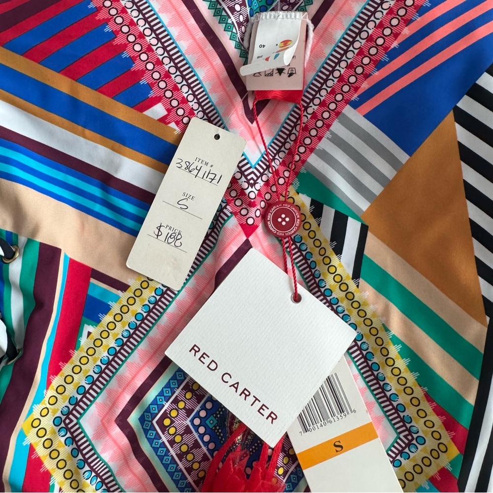 Red Carter Multicolor Geometric One-Piece Swimsuit — Pink, Blue, Teal, Mustard - Picture 8 of 14